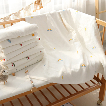 Бебешко одеяло от марля памук с бродерия, мултифункционално покривало за баня за новородено, 300–400 г