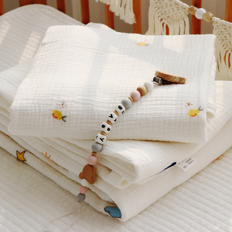 Бебешко одеяло от марля памук с бродерия, мултифункционално покривало за баня за новородено, 300–400 г