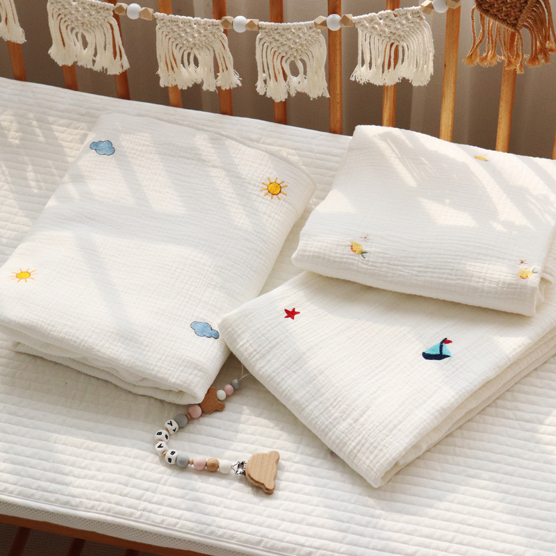 Бебешко одеяло от марля памук с бродерия, мултифункционално покривало за баня за новородено, 300–400 г