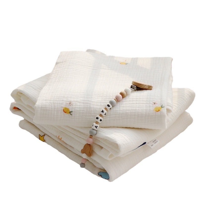 Бебешко одеяло от марля памук с бродерия, мултифункционално покривало за баня за новородено, 300–400 г