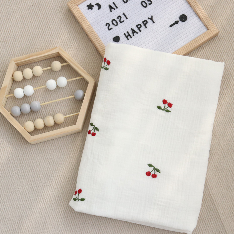 Бебешко одеяло от марля памук с бродерия, мултифункционално покривало за баня за новородено, 300–400 г