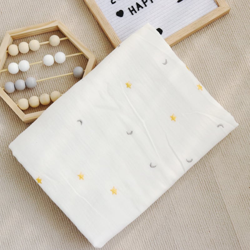 Бебешко одеяло от марля памук с бродерия, мултифункционално покривало за баня за новородено, 300–400 г