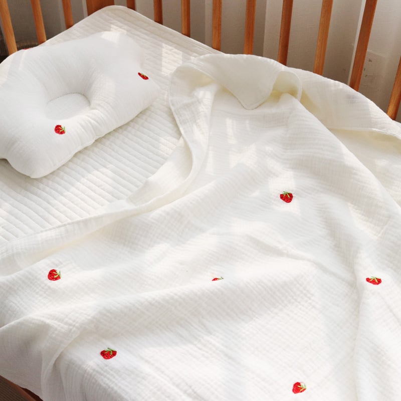 Бебешко одеяло от марля памук с бродерия, мултифункционално покривало за баня за новородено, 300–400 г