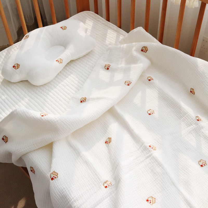 Бебешко одеяло от марля памук с бродерия, мултифункционално покривало за баня за новородено, 300–400 г