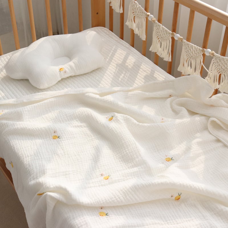 Бебешко одеяло от марля памук с бродерия, мултифункционално покривало за баня за новородено, 300–400 г