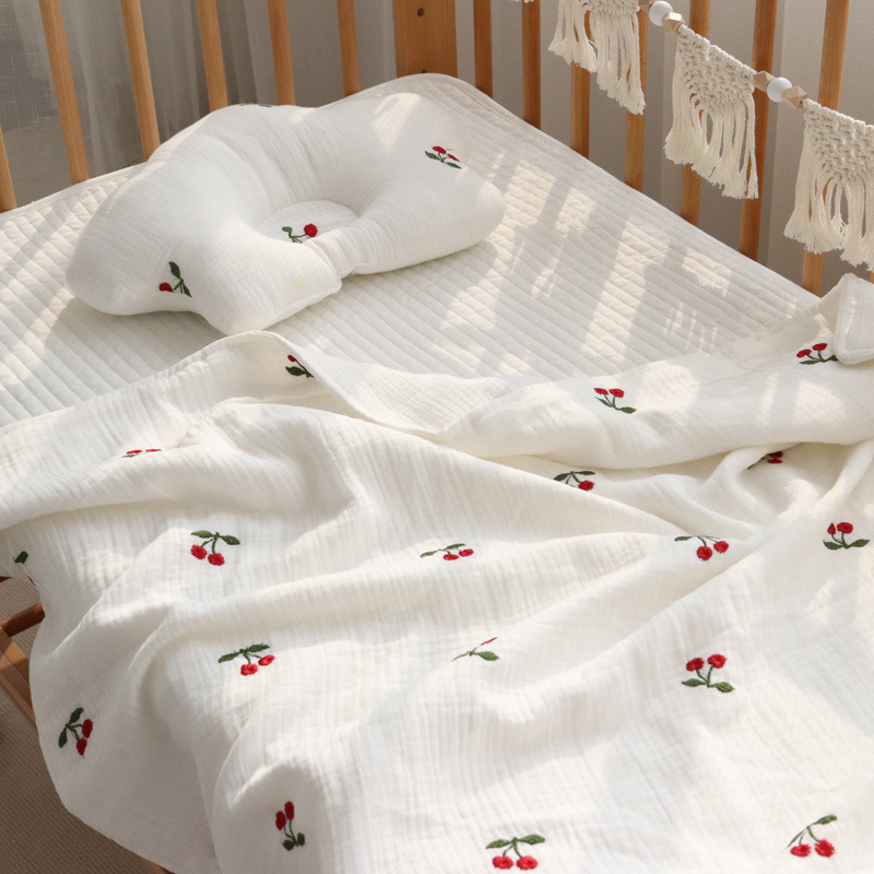 Бебешко одеяло от марля памук с бродерия, мултифункционално покривало за баня за новородено, 300–400 г