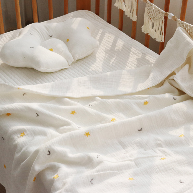 Бебешко одеяло от марля памук с бродерия, мултифункционално покривало за баня за новородено, 300–400 г