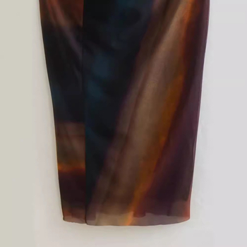 Maxi haljina s dugim rukavima, okrugli vrat, otisak s plisiranim uzorkom, gradski stil, poliester tkanina