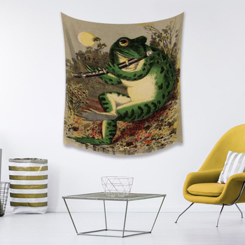 Μποέμ γοβλέν με βάτραχο-καλλιτέχνη που παίζει φλάουτο, πολυεστερική ίνα, ψηφιακή μεταφορά θερμότητας, εξατομικευόμενο, διακόσμηση τοίχου για σαλόνι/υπνοδωμάτιο/γραφείο