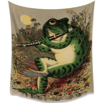 Μποέμ γοβλέν με βάτραχο-καλλιτέχνη που παίζει φλάουτο, πολυεστερική ίνα, ψηφιακή μεταφορά θερμότητας, εξατομικευόμενο, διακόσμηση τοίχου για σαλόνι/υπνοδωμάτιο/γραφείο
