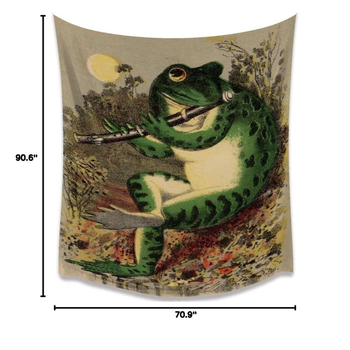 Μποέμ γοβλέν με βάτραχο-καλλιτέχνη που παίζει φλάουτο, πολυεστερική ίνα, ψηφιακή μεταφορά θερμότητας, εξατομικευόμενο, διακόσμηση τοίχου για σαλόνι/υπνοδωμάτιο/γραφείο