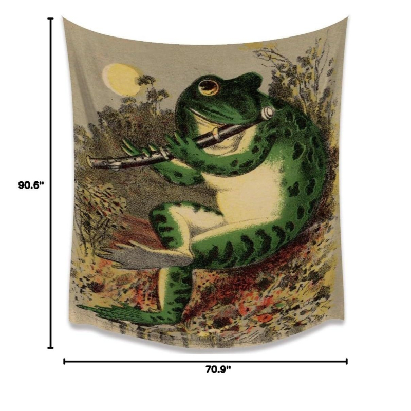 Μποέμ γοβλέν με βάτραχο-καλλιτέχνη που παίζει φλάουτο, πολυεστερική ίνα, ψηφιακή μεταφορά θερμότητας, εξατομικευόμενο, διακόσμηση τοίχου για σαλόνι/υπνοδωμάτιο/γραφείο