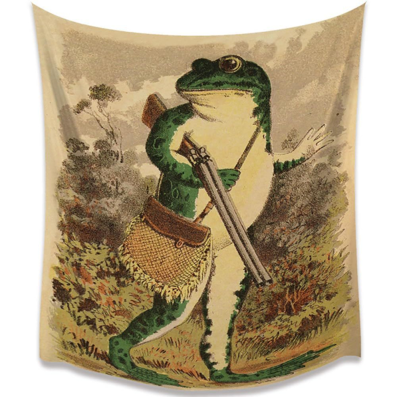 Μποέμ γοβλέν με βάτραχο-καλλιτέχνη που παίζει φλάουτο, πολυεστερική ίνα, ψηφιακή μεταφορά θερμότητας, εξατομικευόμενο, διακόσμηση τοίχου για σαλόνι/υπνοδωμάτιο/γραφείο