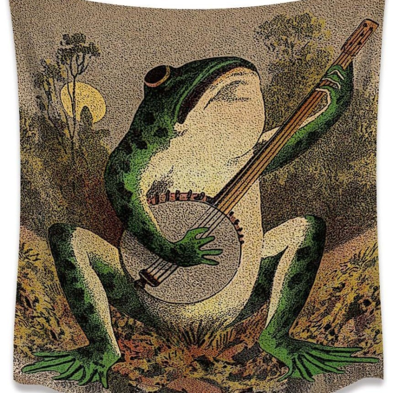 Μποέμ γοβλέν με βάτραχο-καλλιτέχνη που παίζει φλάουτο, πολυεστερική ίνα, ψηφιακή μεταφορά θερμότητας, εξατομικευόμενο, διακόσμηση τοίχου για σαλόνι/υπνοδωμάτιο/γραφείο