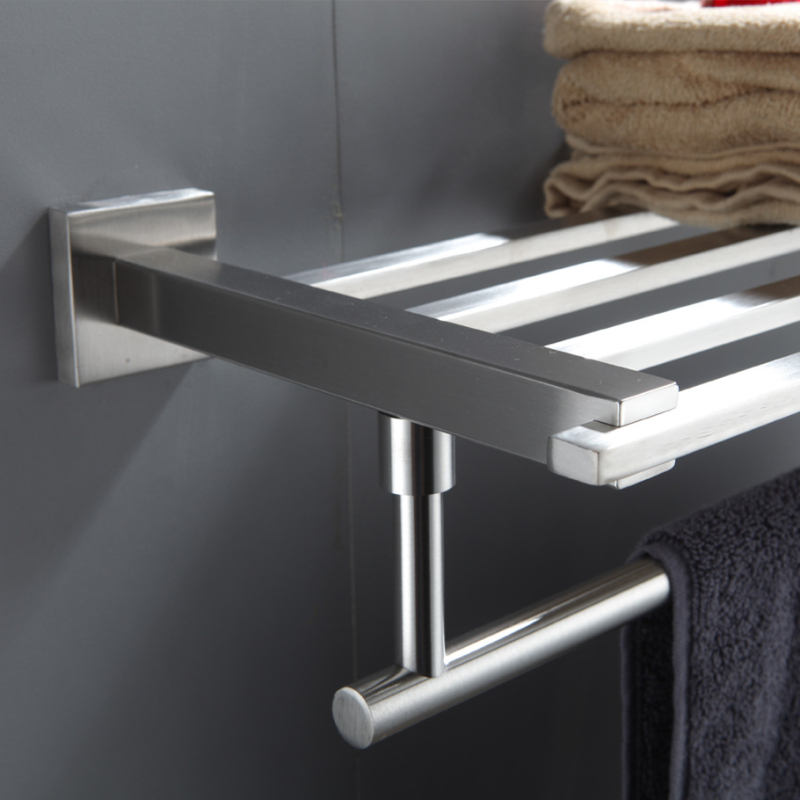 Belode stalak za ručnike od nehrđajućeg čelika 304, jedan sloj, završna obrada wire-drawing, za hotelske kupaonice, nosivost 5 kg