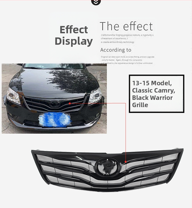 Chladičová mriežka pre Camry (06-11, 13-15) – Kovová konštrukcia, Upravená predná časť, Black Warrior Grille, Úplne čierna mriežka