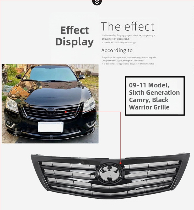 Chladičová mriežka pre Camry (06-11, 13-15) – Kovová konštrukcia, Upravená predná časť, Black Warrior Grille, Úplne čierna mriežka