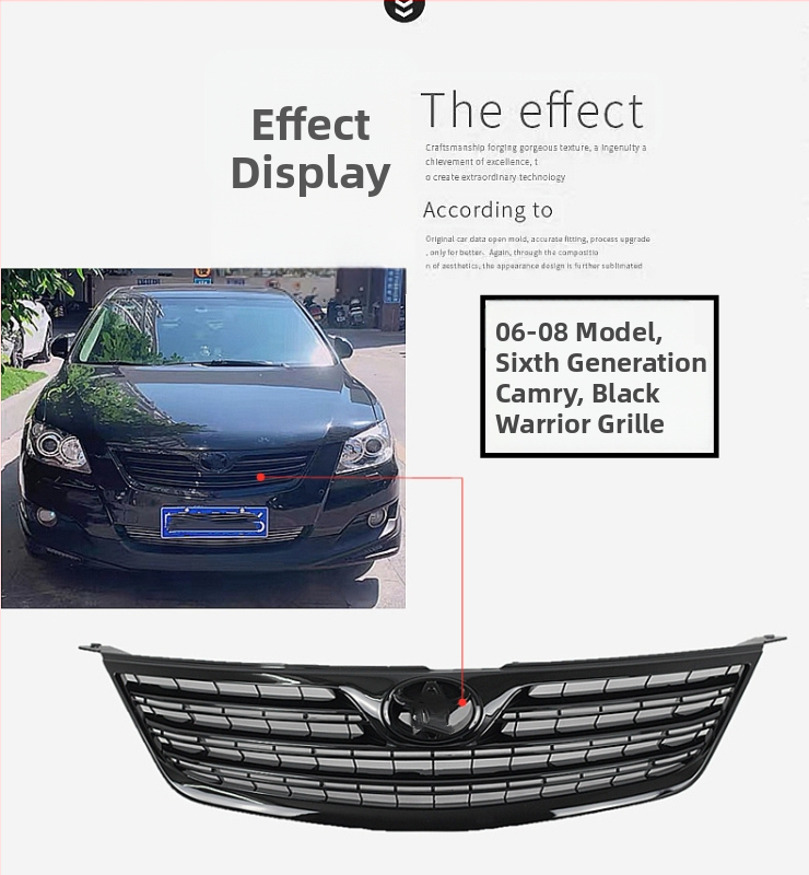 Chladičová mriežka pre Camry (06-11, 13-15) – Kovová konštrukcia, Upravená predná časť, Black Warrior Grille, Úplne čierna mriežka