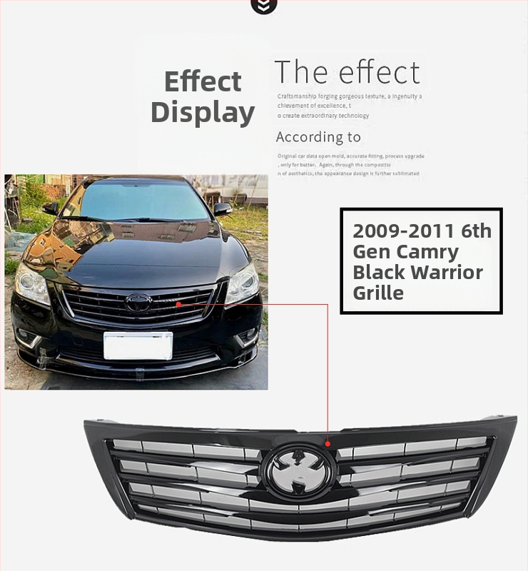Grille για Camry (06-11, 13-15) – Μεταλλική κατασκευή, Τροποποιημένη εμπρόσθια μάσκα, Black Warrior Grille, Ολόκληρη μαύρη γρίλια