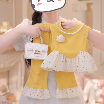 Lányok nyári két darabos készlet – koreai stílus, minta 7726870, fő anyag: nyúl szőrme, vékony