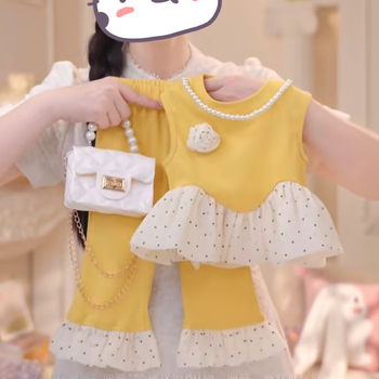 Lányok nyári két darabos készlet – koreai stílus, minta 7726870, fő anyag: nyúl szőrme, vékony