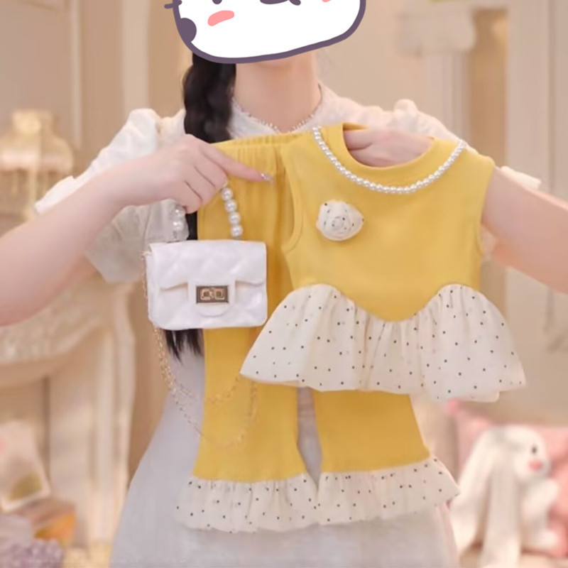 Lányok nyári két darabos készlet – koreai stílus, minta 7726870, fő anyag: nyúl szőrme, vékony