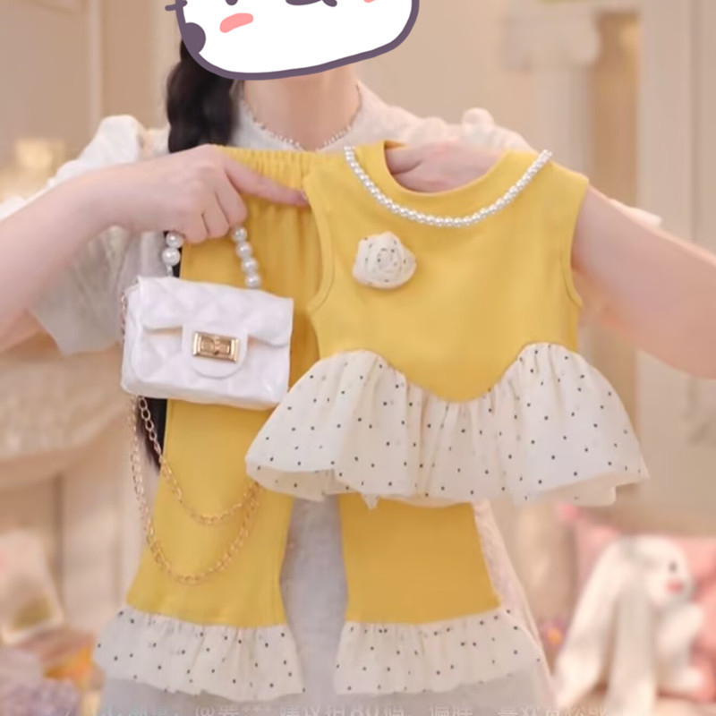 Lányok nyári két darabos készlet – koreai stílus, minta 7726870, fő anyag: nyúl szőrme, vékony