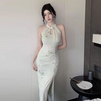 Haljina s cvjetnim uzorkom, uski kroj i elegantan stil, elastični poliester, srednja duljina, struk u sredini