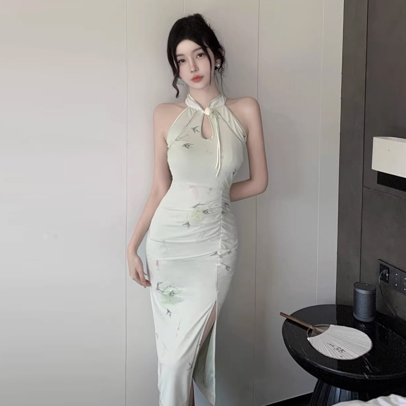 Haljina s cvjetnim uzorkom, uski kroj i elegantan stil, elastični poliester, srednja duljina, struk u sredini