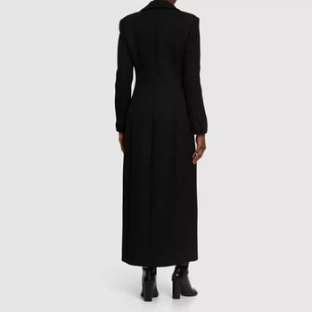 Ženski dugi vuneni kaput sa sakom ovratnikom, skrivenim kopčama, uski kroj, jedinstven uzorak