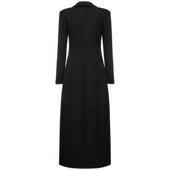 Ženski dugi vuneni kaput sa sakom ovratnikom, skrivenim kopčama, uski kroj, jedinstven uzorak