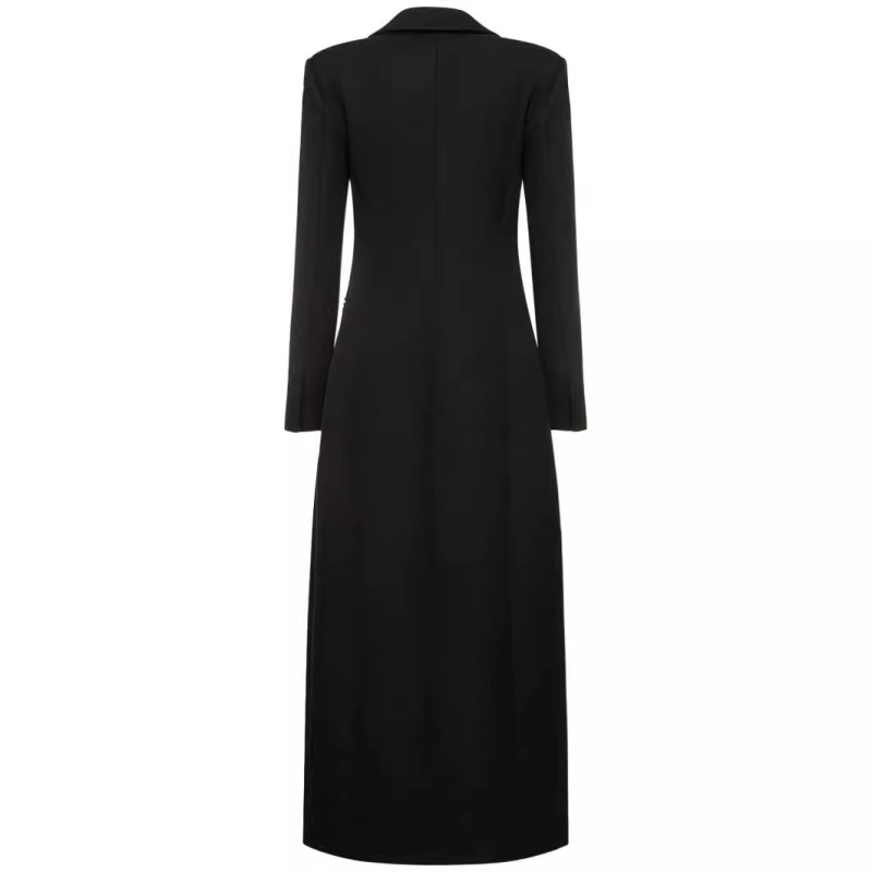 Ženski dugi vuneni kaput sa sakom ovratnikom, skrivenim kopčama, uski kroj, jedinstven uzorak