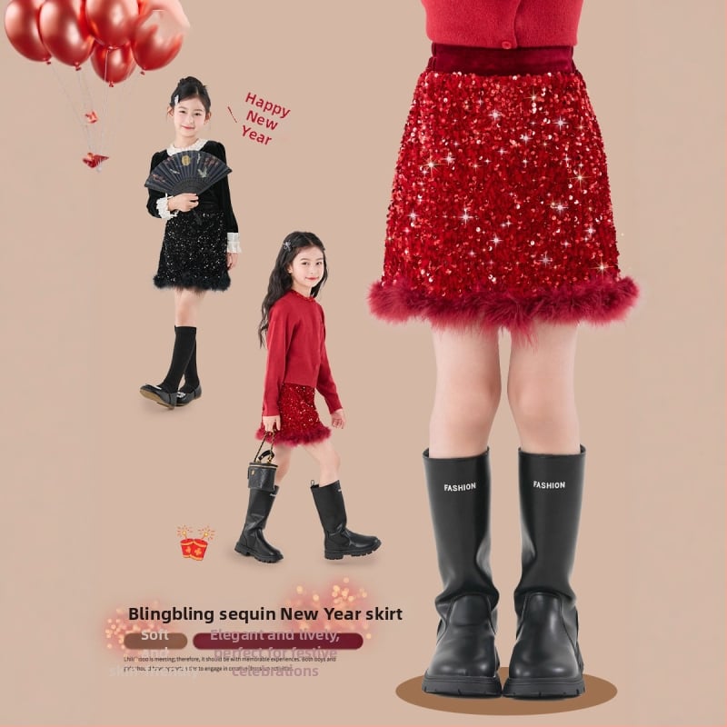 Lányoknak szóló sequin szoknya, hercegnő stílus, pamut, rajzfilm mintával, 3–8 éveseknek, téli 2025