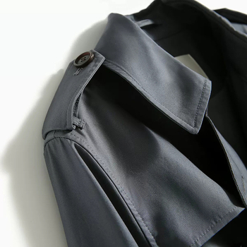 Ženski dugi pamučni windbreaker kaput u Hepburn stilu, polo ovratnik, dugi rukavi, srednja duljina 65–80 cm, patchwork dizajn, proljetno-jesensko odijevanje