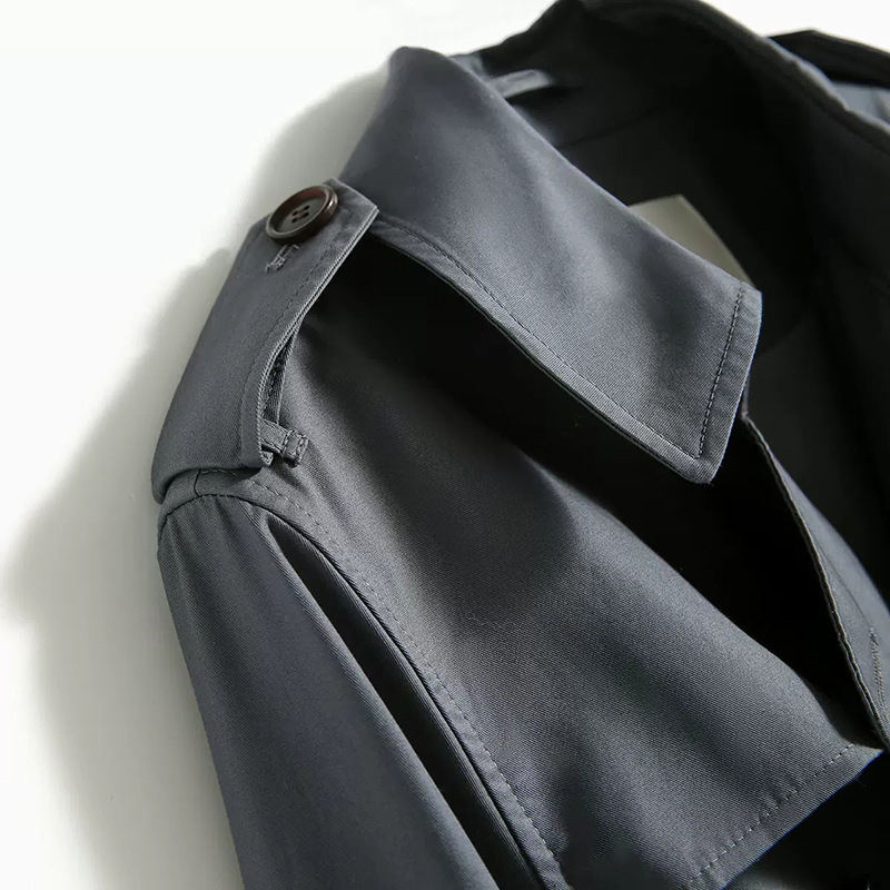 Ženski dugi pamučni windbreaker kaput u Hepburn stilu, polo ovratnik, dugi rukavi, srednja duljina 65–80 cm, patchwork dizajn, proljetno-jesensko odijevanje