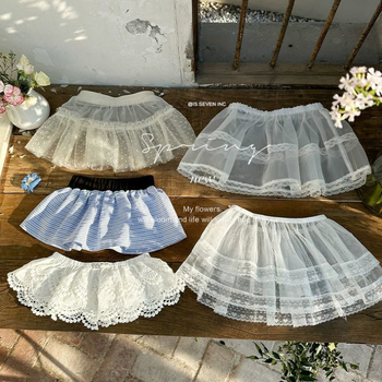 Dječja mini suknja - sladak stil, mrežasti tila s čipkastom obrubom, plisirana, jednobojna, za djecu iznad 8 godina