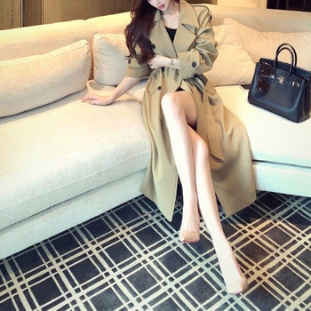 Дамски тренчкот с двойно закопчаване, полиестер, дълга дължина (80–100 cm), яка в стил костюм, дълги ръкави