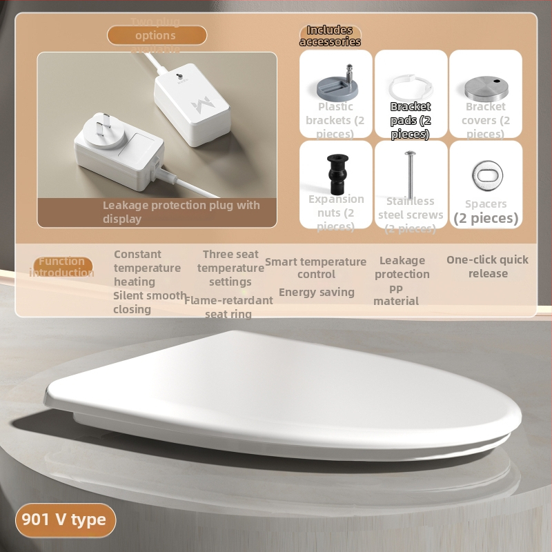 Inteligentné vykurované sedátko na toaletu s tromi úrovňami nastavenia teploty a tichým pomalým spúšťaním veka, model Av-6901, PP doska