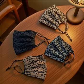 Pamut leopárd mintás maszk, dupla rétegű, fülhez rögzíthető, porvédő, légáteresztő, felnőtteknek