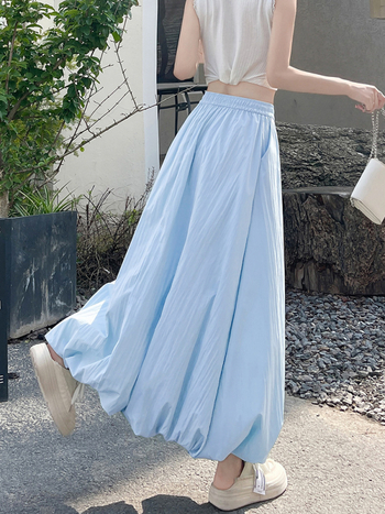 Пухеста пола с висока талия, японско-корейски стил на свободно облекло, смес полиестер/найлон, микроеластична