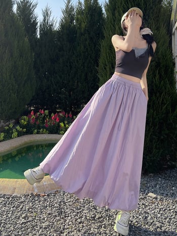 Пухеста пола с висока талия, японско-корейски стил на свободно облекло, смес полиестер/найлон, микроеластична