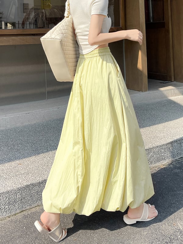 Пухеста пола с висока талия, японско-корейски стил на свободно облекло, смес полиестер/найлон, микроеластична