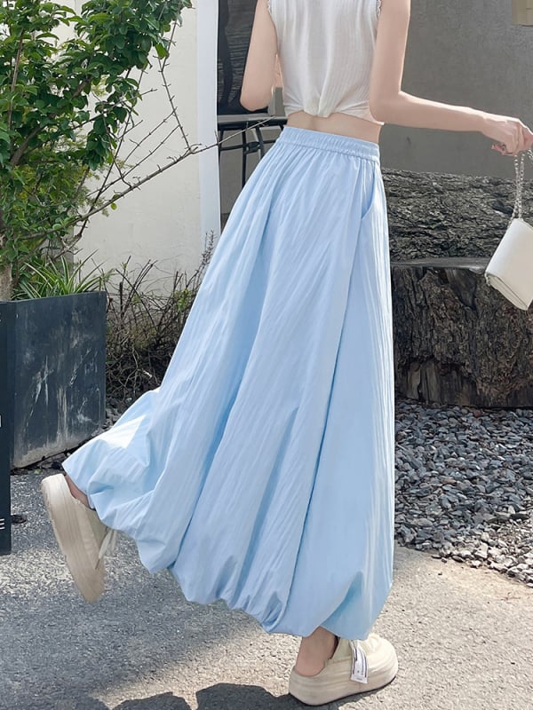 Пухеста пола с висока талия, японско-корейски стил на свободно облекло, смес полиестер/найлон, микроеластична