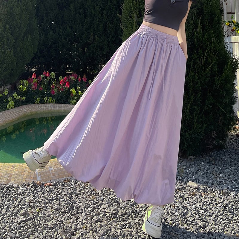 Пухеста пола с висока талия, японско-корейски стил на свободно облекло, смес полиестер/найлон, микроеластична