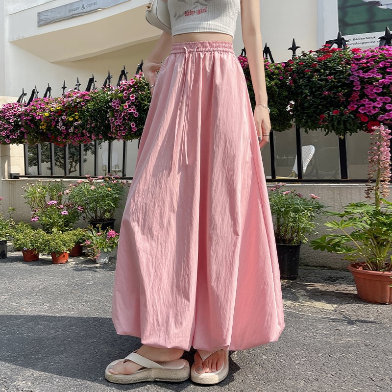 Пухеста пола с висока талия, японско-корейски стил на свободно облекло, смес полиестер/найлон, микроеластична