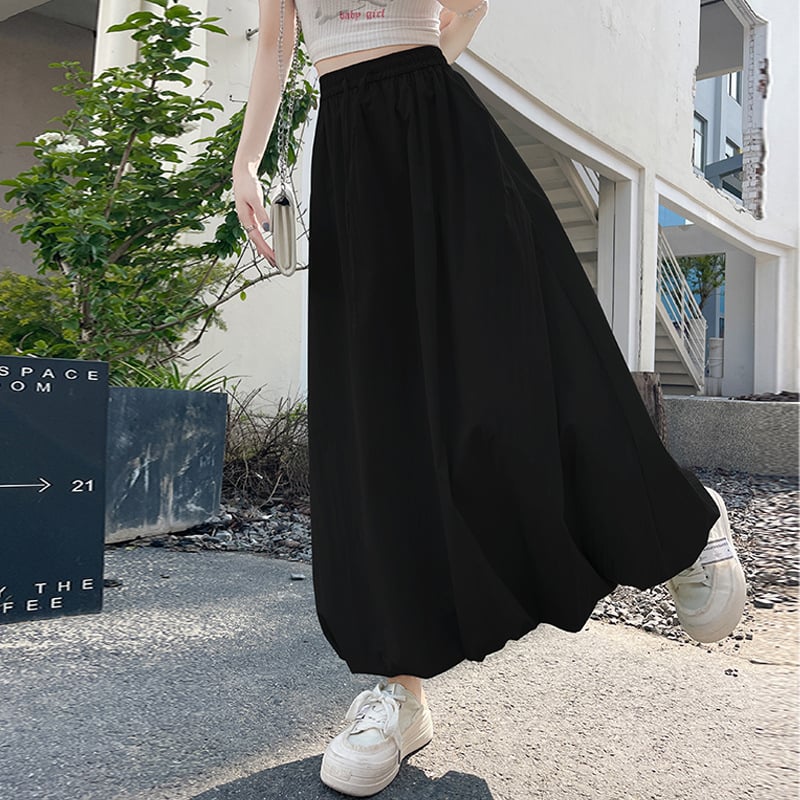 Пухеста пола с висока талия, японско-корейски стил на свободно облекло, смес полиестер/найлон, микроеластична