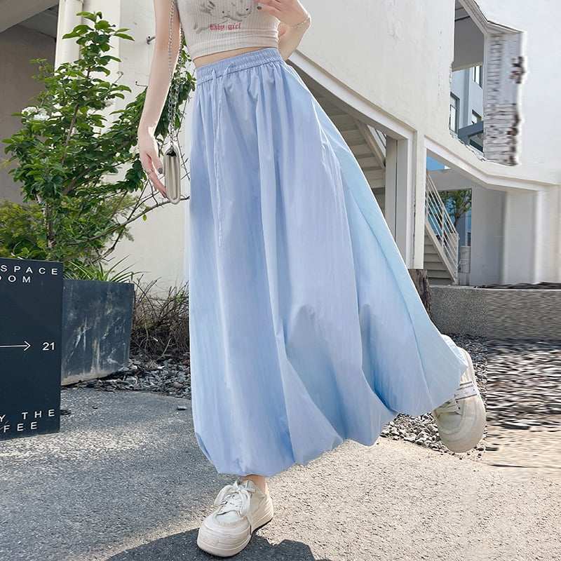 Пухеста пола с висока талия, японско-корейски стил на свободно облекло, смес полиестер/найлон, микроеластична