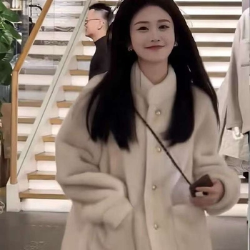 Γυναικείο χειμερινό παλτό από ακρυλικό ύφασμα με γιακά polo και patchwork σχέδιο, κανονικό μήκος