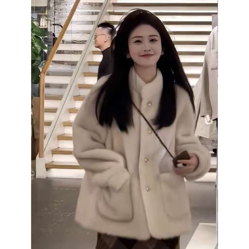 Γυναικείο χειμερινό παλτό από ακρυλικό ύφασμα με γιακά polo και patchwork σχέδιο, κανονικό μήκος