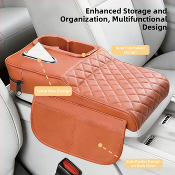 Perna de ridicare a cotierului auto din piele, cu suport pentru șervețele și suport pentru pahare – organizator central de depozitare universal, rezistent la pete, suport pentru cot pentru relaxarea oboselii